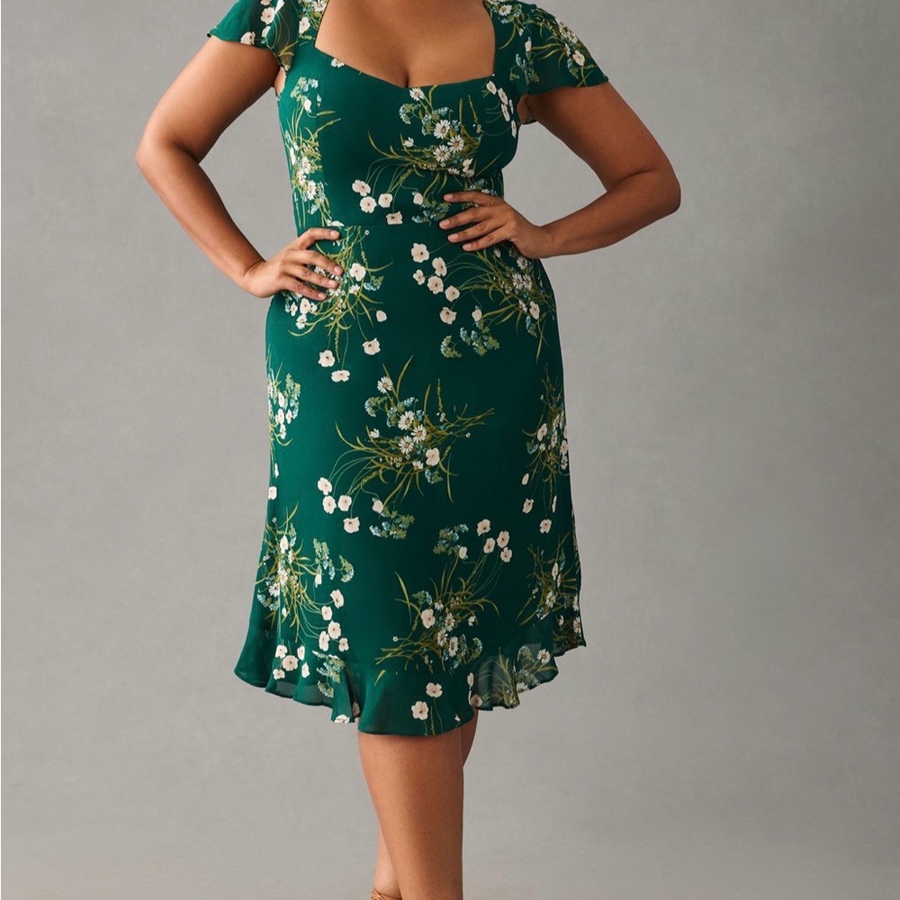 Reformation Green Floral Midi Dress